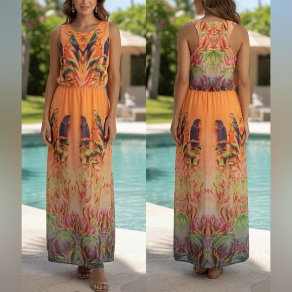 W118 by Walter Baker Orange Parrot Maxi Dress - Picture 1 of 10